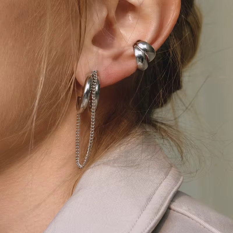 Silver Chain Hoop Earrings