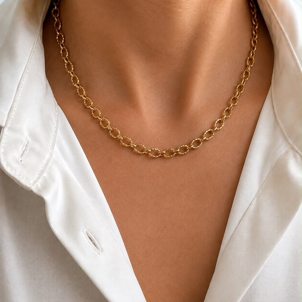 Hammered Cuban Chain Necklace