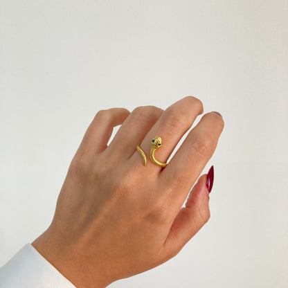 Green Eyed Snake open Ring