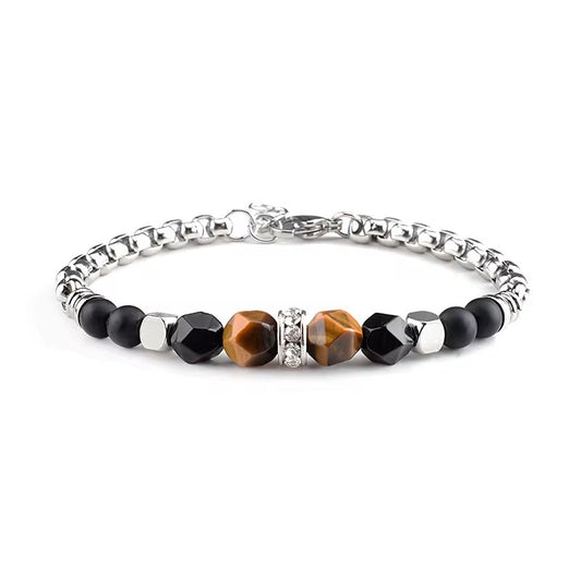 Adjustable Brown & Black Beads - Silver - Men