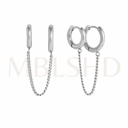 Double Connected Hoop Earrings Silver