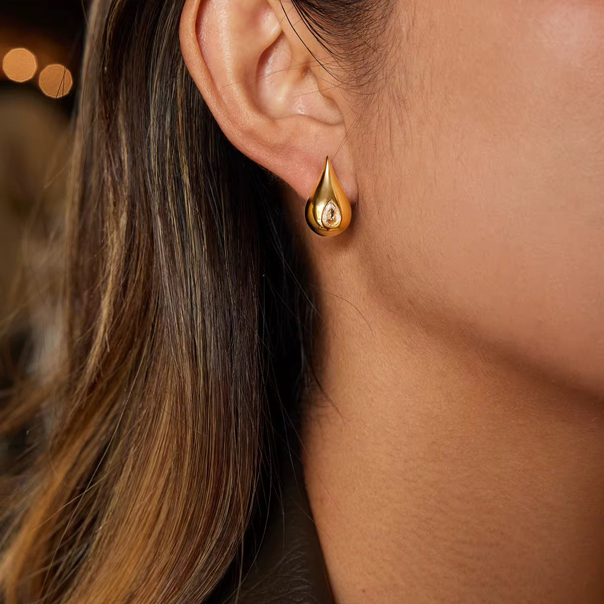 Golden Zircon Teardrop Earrings