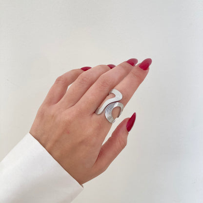 Irregular Ribbed Silver Ring