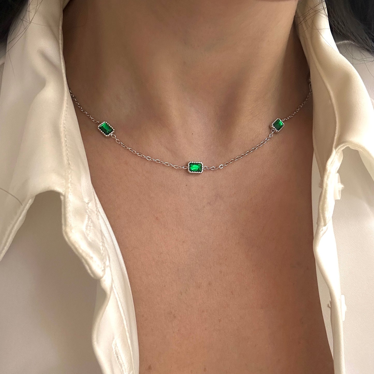 The Green Stones Necklace -Silver-
