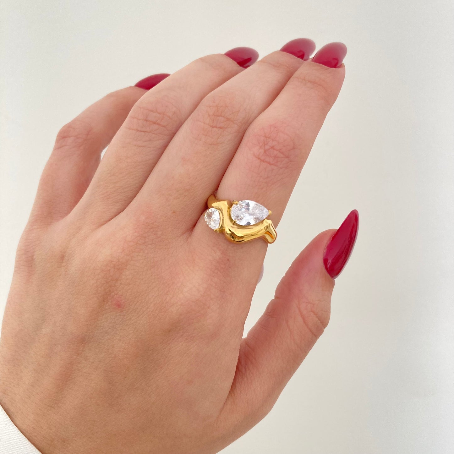 Golden Wave Pear Ring