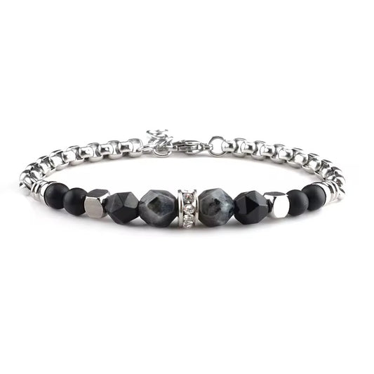 Adjustable Grey & Black Beads - Silver - Men