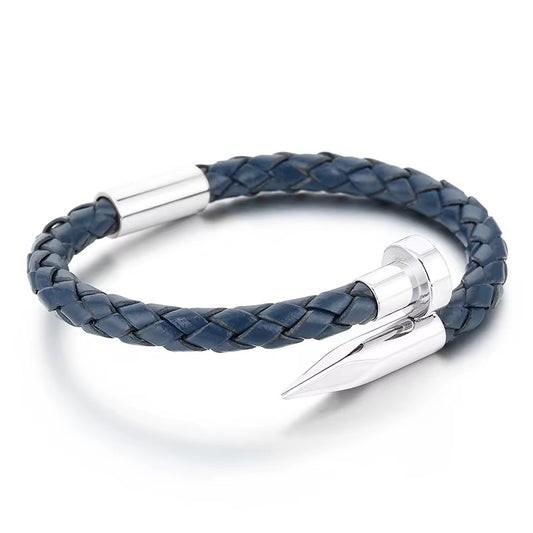 Navy Nail Leather Bracelet - Men