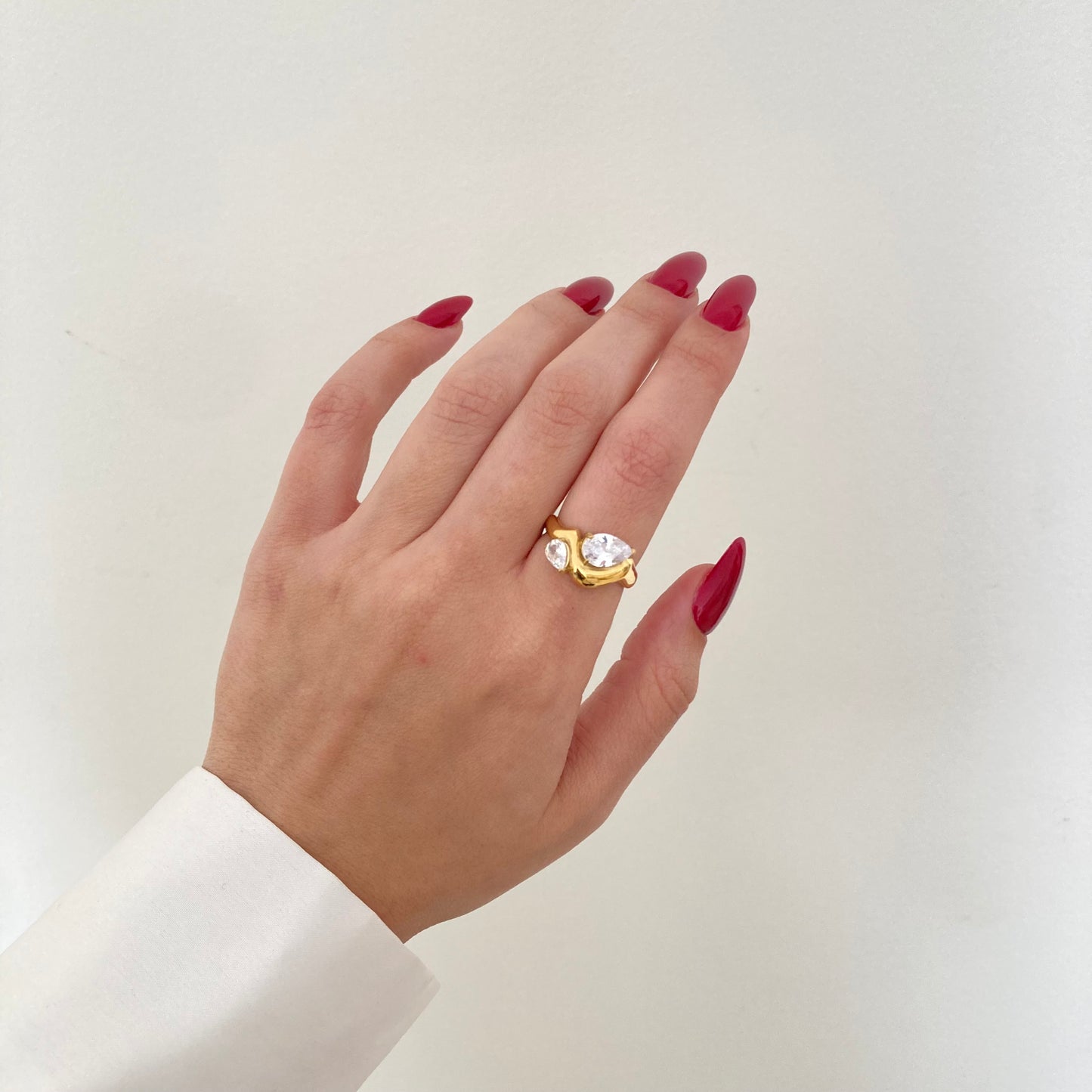 Golden Wave Pear Ring