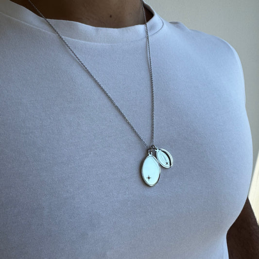 Silver Double Pendant Necklace - Men