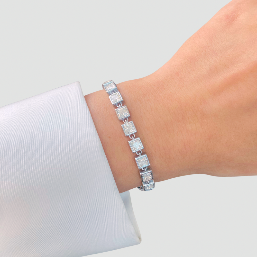 Royal Square Tennis Bracelet Silver